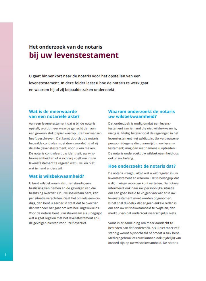 brochure levenstestament Groenewegen Notarissen Heerenveen